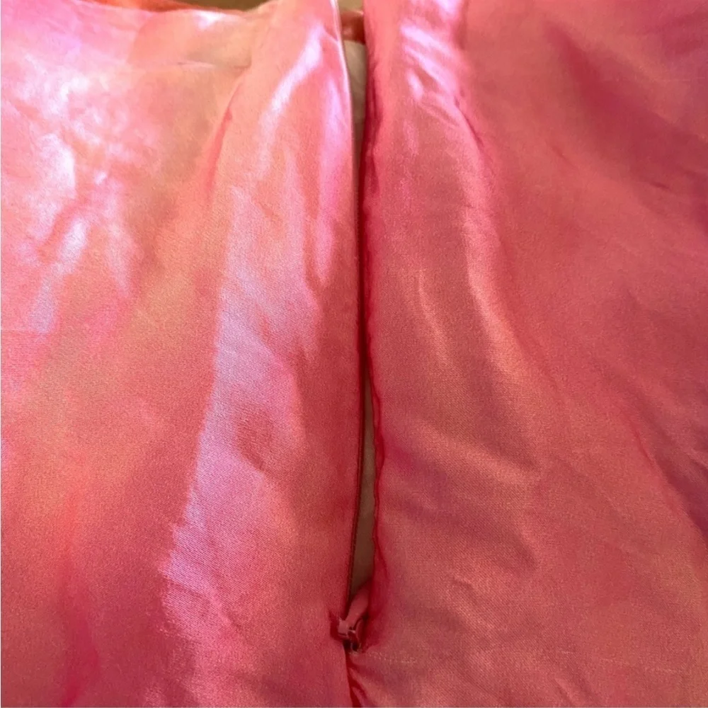 Zara Pink Semi Sheer Slit Draped Ombré Ruched Silk Satin Pencil Skirt Small